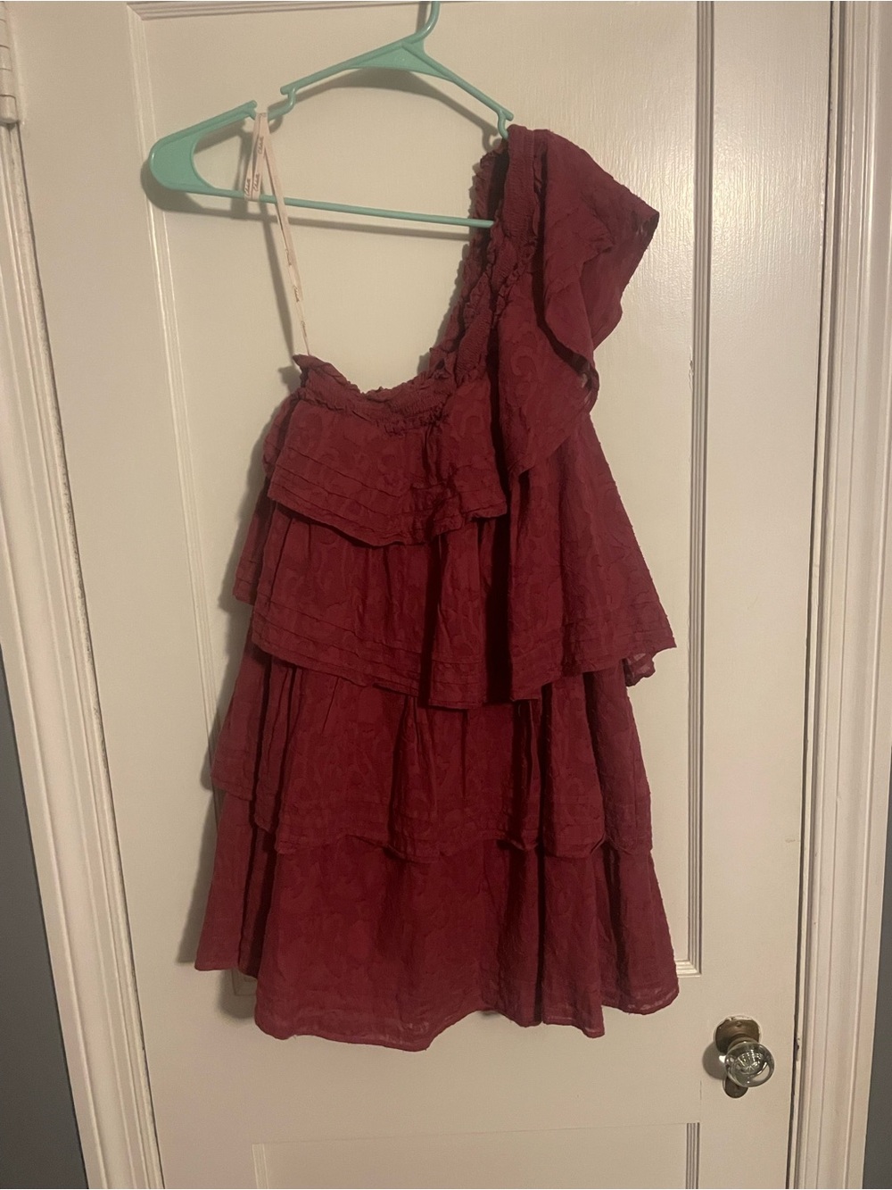 Cleobella Cosette Tiered Ruffled One Shoulder Mini Dress in Berry Size Small